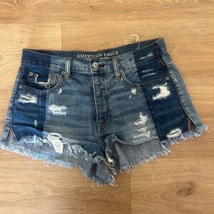American Eagle Outfitters Blue Frayed Jean Shorts